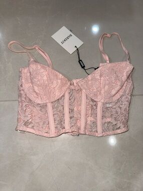 NWT Bardot Danni mini corset Pink Lace Longline Bustier